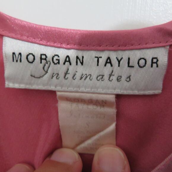 Morgan Taylor Intimates Womens Sz S Pink Mauvy Satin Slip Dress Velvet Trim - Picture 4 of 4